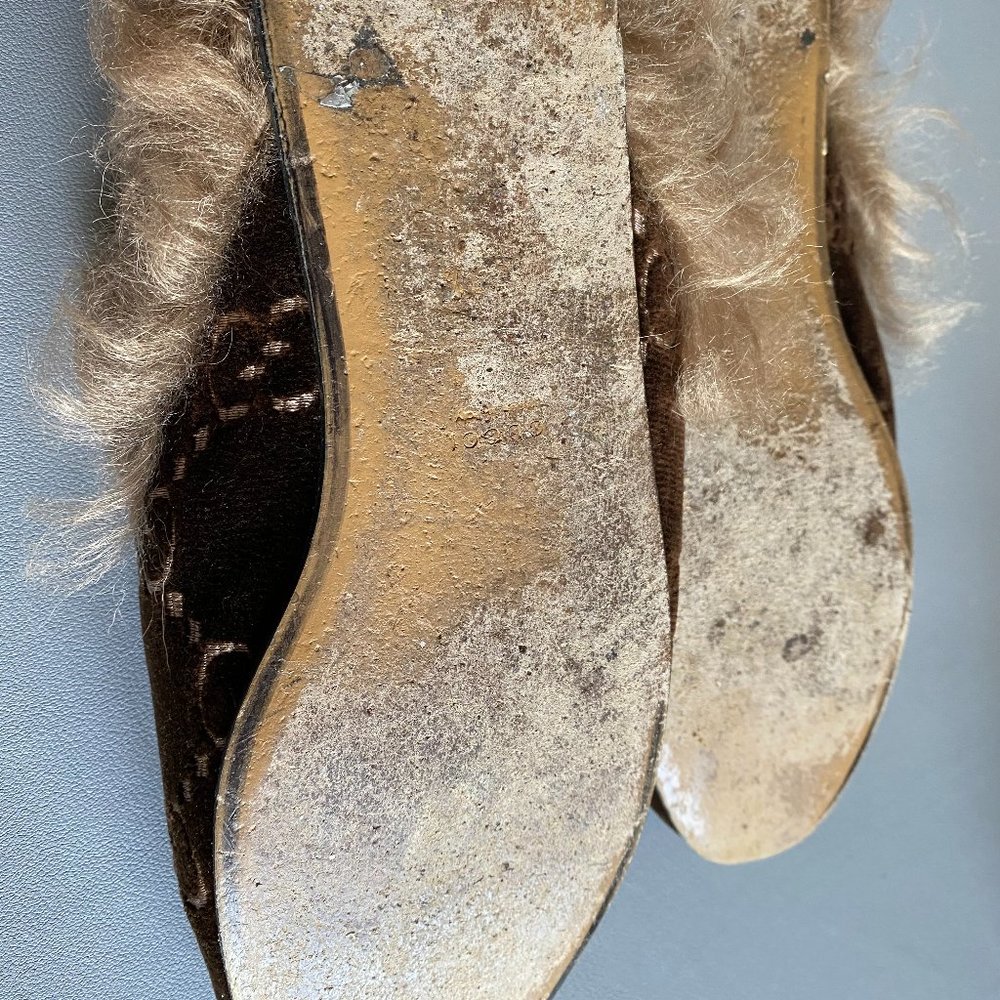 Gucci Brown Velvet Embossed Princeton Mules - Picture 5 of 5